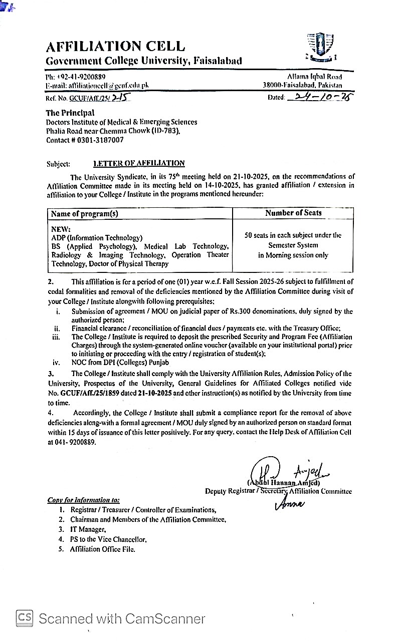 Letter of Affiliation | GCUF